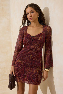 Cok Renkli Etnik Belden Ac?lan Kalp Yaka Aksesuar Detayl? Mini Tul Orme Elbise TWOSS26EL00108