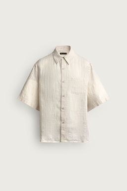 CAMISA JACQUARD RAYAS 100% LINO / Beige - Zara фото 6