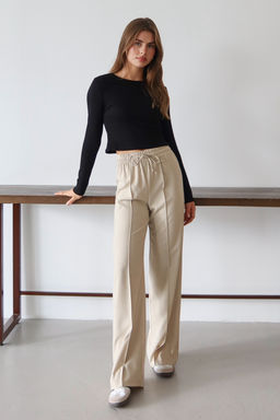 Camel Nervurlu Genis Paca Uzun Dokuma Pantolon TWOAW26PL00111