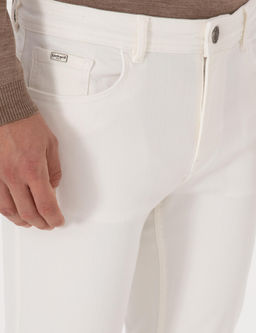 Beyaz Slim Fit Pamuk Liyosel Kar___ml_ Jean Pantolon