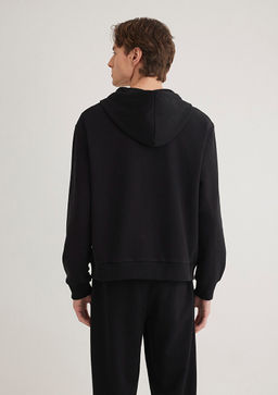 MVJNS Logo Bask?l? Fermuarl? Kapusonlu Siyah Sweatshirt - Mavi фото 5