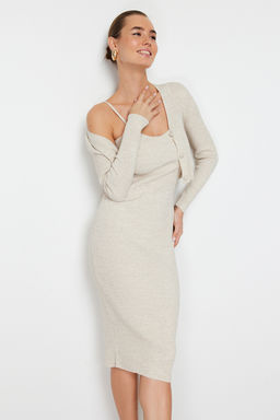 TRENDYOLMILLA Pembe Vucuda Oturan Midi Triko H?rka Elbise Tak?m TWOSS21EL0208 фото 30