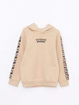 Kap??onlu Bask?l? Uzun Kollu Erkek ?ocuk Sweatshirt