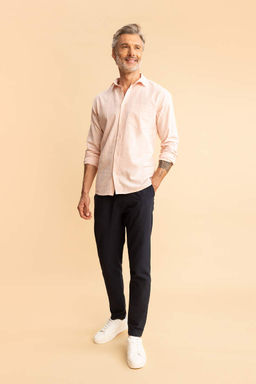 Рубашка обычного кроя с длинными рукавами из смесового льна - Defacto фото 2