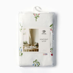 Шторы для кухни Этель «Цветочек», 150×150 см - 2 шт., саржа 190 г/м², 100% хлопок