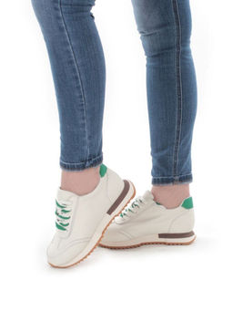 05-PDJ66-2 BEIGE/GREEN Кроссовки женские (натуральная кожа)