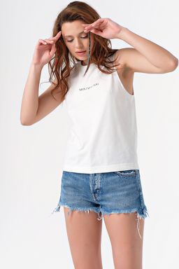 Топ трикотажный без рукавов из хлопка молочный