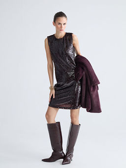 Bisiklet Yaka Pul Payetli Mini Elbise