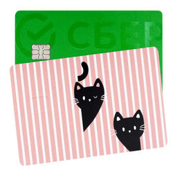 Наклейки на банковскую карту, арт. 71704 / 200 РОЗОВЫЕ КОТЫ (2 шт. в наборе, материал наклеек: ПВХ; цвет: розовый, чёрный; декор: полноцветная печать; индивидуальная упаковка: подложка с европодвесом из мелованного картона + ПЭТ-пакет)