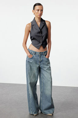 TRENDYOLMILLA Vizon Fitted Dugme Detayl? Crop Dokuma Yelek TWOAW25YE00069  фото 3