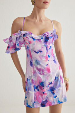 Cok Renkli Vucuda Oturan F?rf?rl? Cicek Desenli K?sa Abiye Gece Mezuniyet Elbisesi TPRSS25EL00171 - Trendyolmilla фото 3