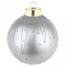 Елочная игрушка шар стеклянная д9,5см, серебро, ручная художественная роспись, подарочная упаковка (Россия)
