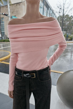 JERSEY PUNTO OFF SHOULDER / Rosa claro - Zara фото 2