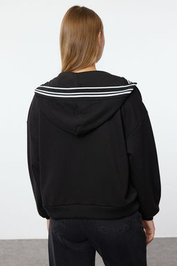 Siyah Overize Kal?p Kal?n Ici Polarl? Kapusonlu Triko Bant Detayl? Orme Sweatshirt TWOAW25SW00144 - Trendyolmilla фото 5