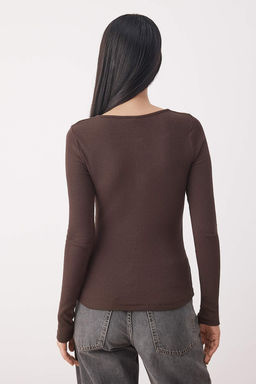 Ac?k Kahverengi C?tc?tl? Fitted/Vucuda Oturan Fitilli Esnek Orme Bluz TWOAW25BZ00080