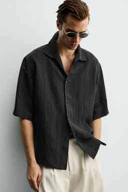 CAMISA BOXY FIT JACQUARD RAYAS / Negro - Zara фото 5