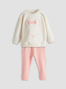 Bisiklet Yaka Uzun Kollu Minnie Mouse Bask?l? K?z Bebek Pijama Tak?m?