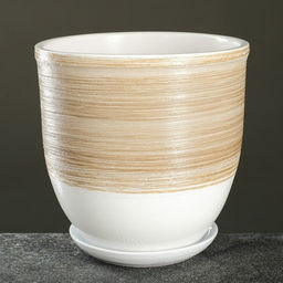 Горшок для цветов Степь, керамический, с поддоном, 5 л, белый с бежевой полосой