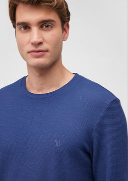 Uzun Kollu Lacivert Basic Tisort - Mavi фото 6