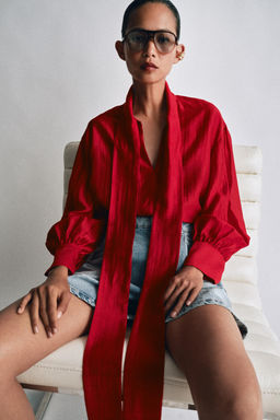 CAMISA SATINADA LAZADAS ZW COLLECTION / Rojo - Zara фото 4