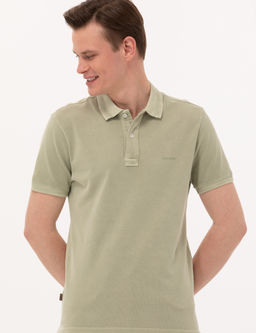 A__k Ye_il Slim Fit Dokulu Polo Yaka Ti__rt