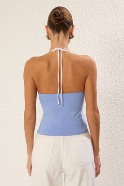 Ac?k Mavi Fitted/Vucuda Oturan Biye Detayl? Ask?l? Esnek Orme Bluz TWOSS25BZ00153 - Trendyolmilla фото 5