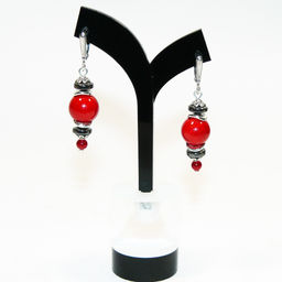 Серьги из коралла диаметр 4-12 мм и гематита диаметр 8 мм - длина 4.5 см - Сувенир-камни фото 2