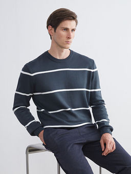 Bisiklet Yaka Uzun Kollu ?izgili Erkek Triko Kazak