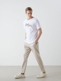 Bisiklet Yaka K?sa Kollu Bask?l? Penye Erkek Ti??rt