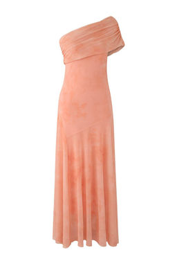 Ac?k Turuncu Desenli Kay?k Yaka Dokuma Maxi Abiye Gece Mezuniyet Elbisesi TPRSS25AE00190 - Trendyolmilla фото 12