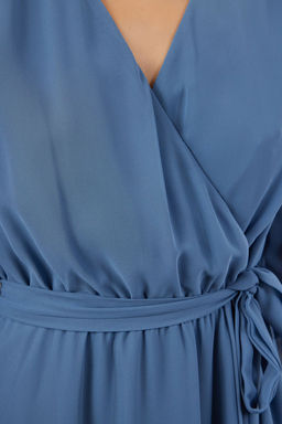 Indigo Kusakl? Duz Mini Kusakl? Kruvaze Dokuma Elbise TWOAW20EL0789