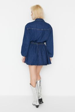 Lacivert A-Kesim Beli Lastikli Denim K?sa S?k Mezuniyet Elbisesi TPRAW23EL00420 - Trendyolmilla фото 6