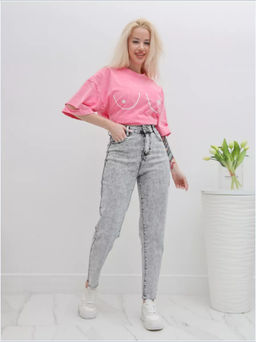 Джинсы момы укороченные с высокой посадкой