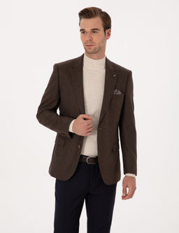 Kahverengi Slim Fit Y_n Ka_mir Kar___ml_ Ceket