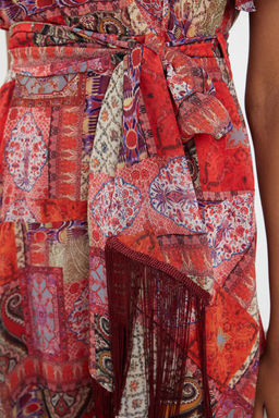 Cok Renkli A Kesim Puskul Detayl? Sifon Astarl? Mini Dokuma Elbise TWOSS24EL00808