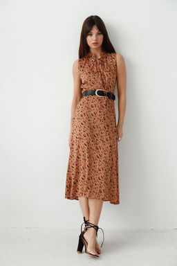 Martichelli Шёлковое платье, как из к/ф Красотка, светло-коричневое с принтом  фото 9