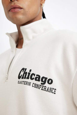 DeFactoFit толстый свитшот оверсайз с воротником-стойкой NBA Chicago Bulls  фото 7