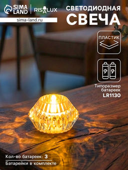 Цена за 2 шт. Светодиодная свеча LED - ночник RISALUX «В чаше», от батареек 3×LR1130, прозрачный, 6×6×4 см