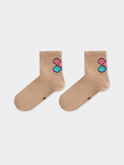 Цена за 5 пар! Носки женские бежевые высокие с узором в виде пластырей - Mark formelle фото 4