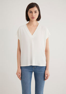 Lux Touch TENCEL TM V Yaka Beyaz Tisort - Mavi фото 5