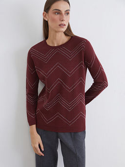 Bisiklet Yaka Desenli Kad?n Triko Kazak