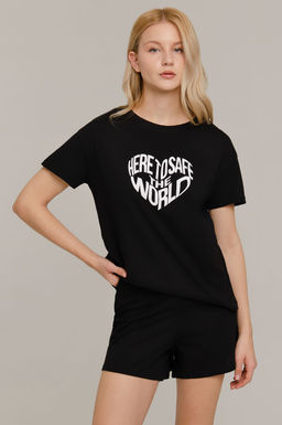 Арт. 9125 Пижама с шортами 42-50 (5 шт) Цвет:верх-черный,низ-черный