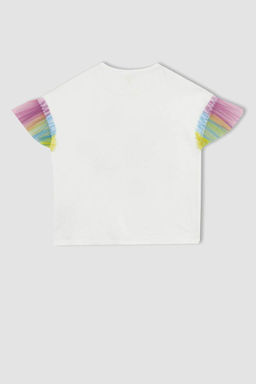 Белая футболка с короткими рукавами из тюля с принтом для девочек - Defacto фото 9