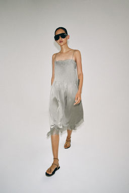 VESTIDO MIDI ENCAJE ZW COLLECTION / Gris medio