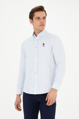 Мужская голубая базовая рубашка с длинным рукавом - U.s. polo assn фото 10
