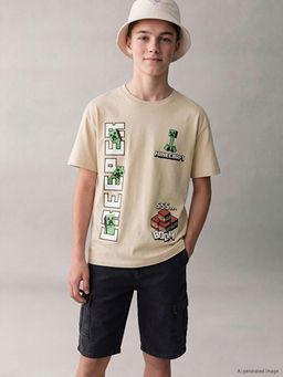 Bisiklet Yaka Minecraft Bask?l? Erkek ?ocuk Ti??rt
