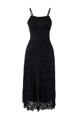 Siyah Dantel Tas Bask?l? Tul Astarl? Midi Elbise TPRSS26EL00004