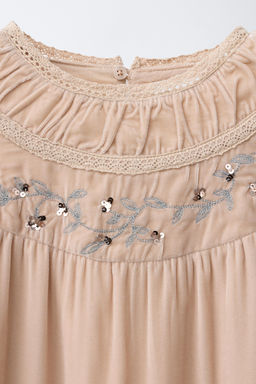 VELVET DRESS WITH LACE TRIM AND SEQUINS - Zara фото 3