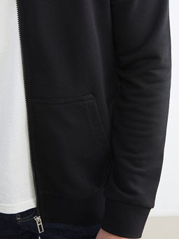 Standart Kal?p Kap??onlu Erkek Fermuarl? Sweatshirt