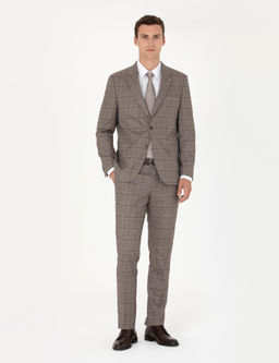 A__k Kahverengi Slim Fit Ekose Tak_m Elbise